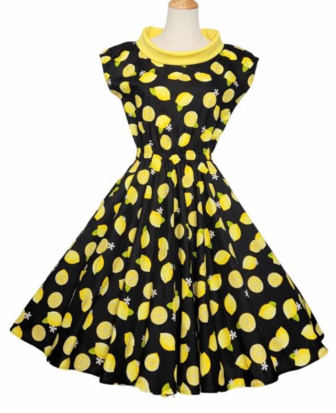 画像1: 檸檬　サーキュラーワンピース　Yellow✖Black　【M】 (1)