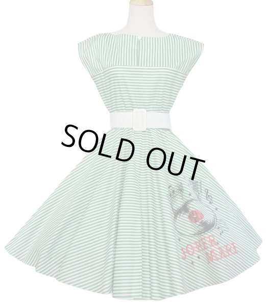 画像1: STRIPE　Record Pattern　サーキュラーワンピース　White✖Green　【M】 (1)